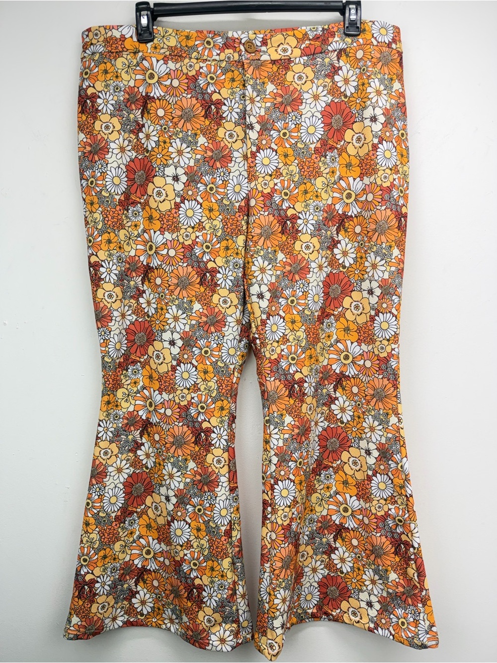 Shein Mod plus size 18 (3XL) Women’s Retro Yellow Orange Floral Flare Leg Pants